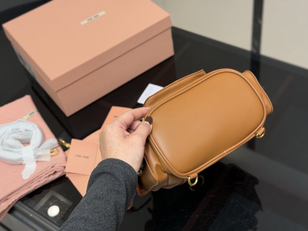 Miu Miu Caramel Leather Backpack SS25 view