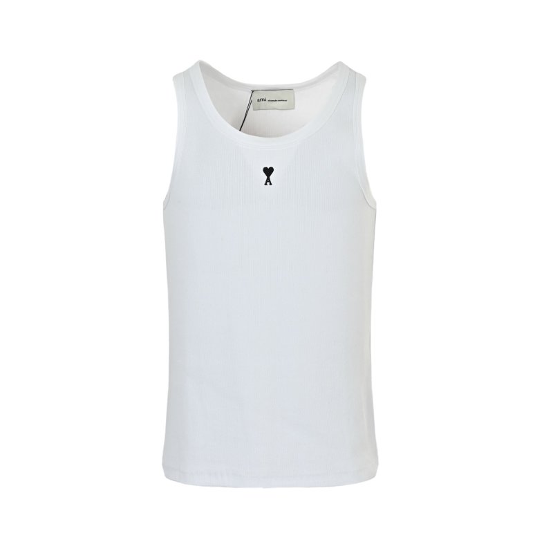 Essentials White Ribbed Tank Top with Black Logo view