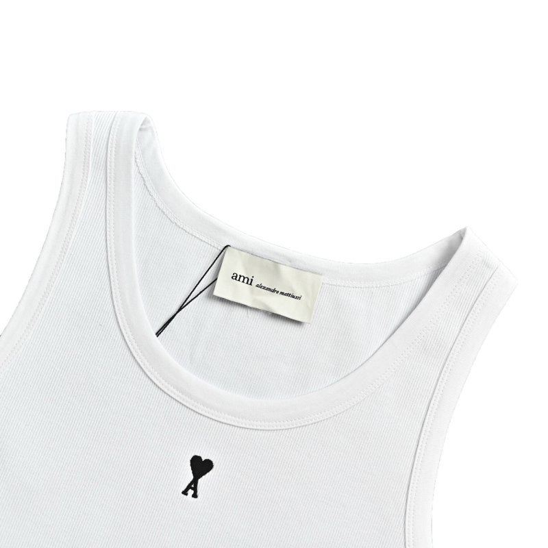 Essentials White Ribbed Tank Top with Black Logo view