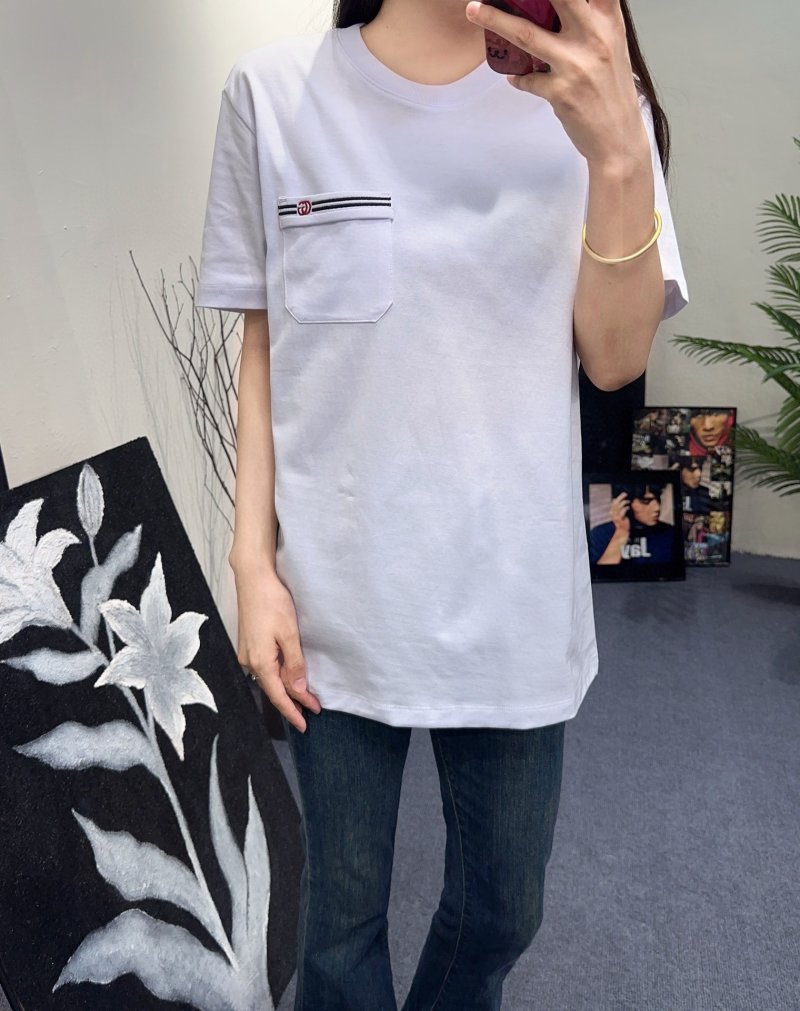 White Minimalist Striped Chest Pocket Short Sleeve T-Shirt view