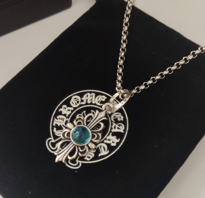 Chrome Hearts Blue Sapphire Cross Pendant Necklace Silver view