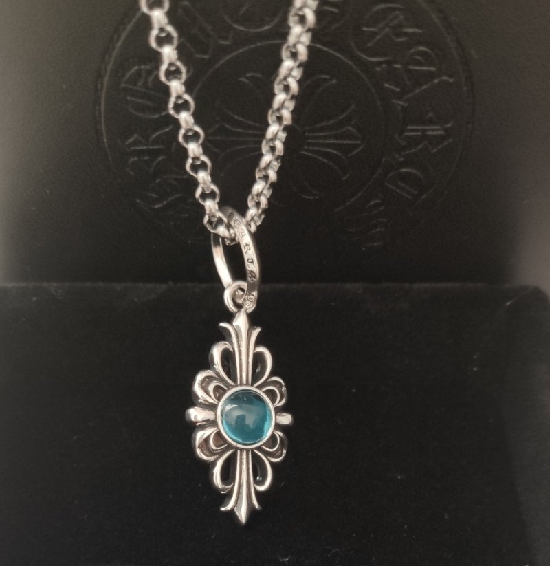 Chrome Hearts Blue Sapphire Cross Pendant Necklace Silver view