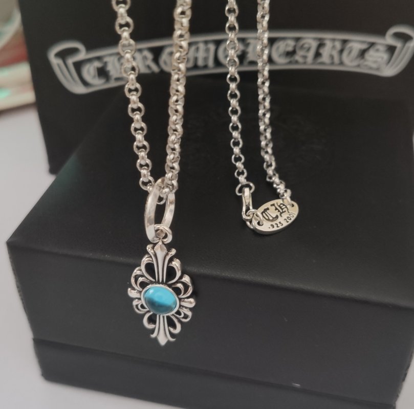 Chrome Hearts Blue Sapphire Cross Pendant Necklace Silver view
