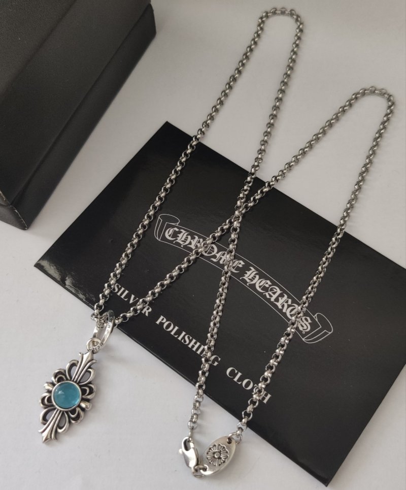 Chrome Hearts Blue Sapphire Cross Pendant Necklace Silver view