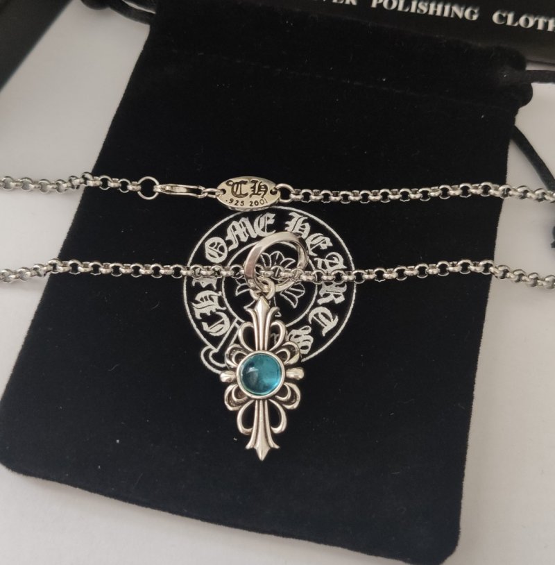 Chrome Hearts Blue Sapphire Cross Pendant Necklace Silver view