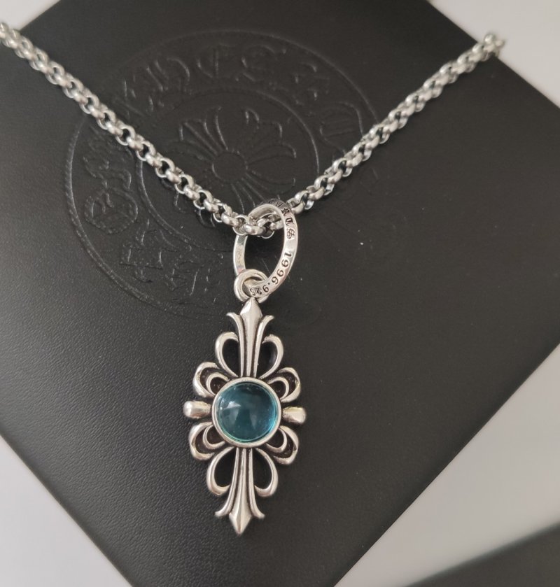 Chrome Hearts Blue Sapphire Cross Pendant Necklace Silver view