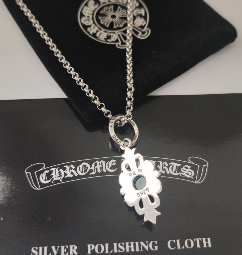 Chrome Hearts Blue Sapphire Cross Pendant Necklace Silver view