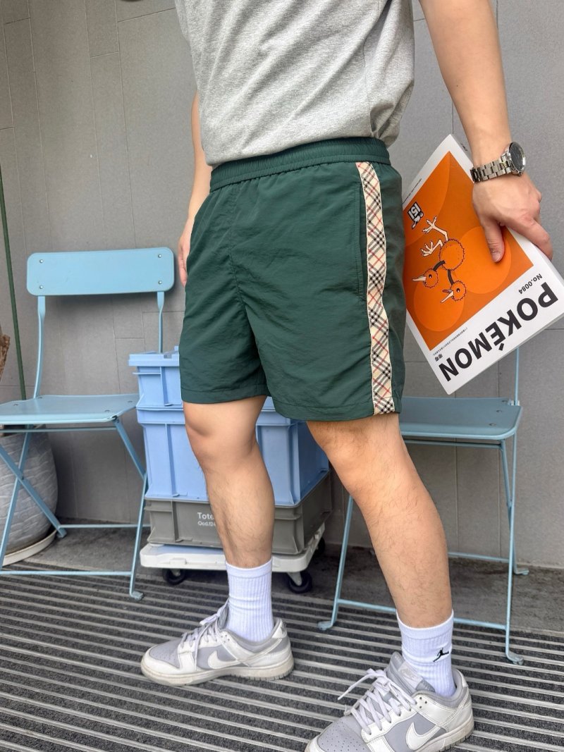 Burberry BBR Drawstring Nylon Check Swim Shorts - Green view