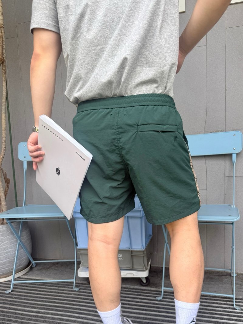 Burberry BBR Drawstring Nylon Check Swim Shorts - Green view