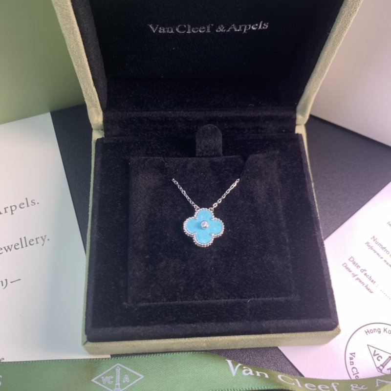 Van Cleef & Arpels Light Blue Ceramic Four-Leaf Clover Necklace