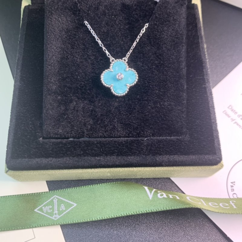 Van Cleef & Arpels Light Blue Ceramic Four-Leaf Clover Necklace view