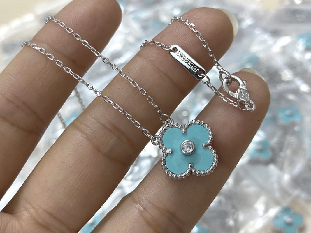 Van Cleef & Arpels Light Blue Ceramic Four-Leaf Clover Necklace view