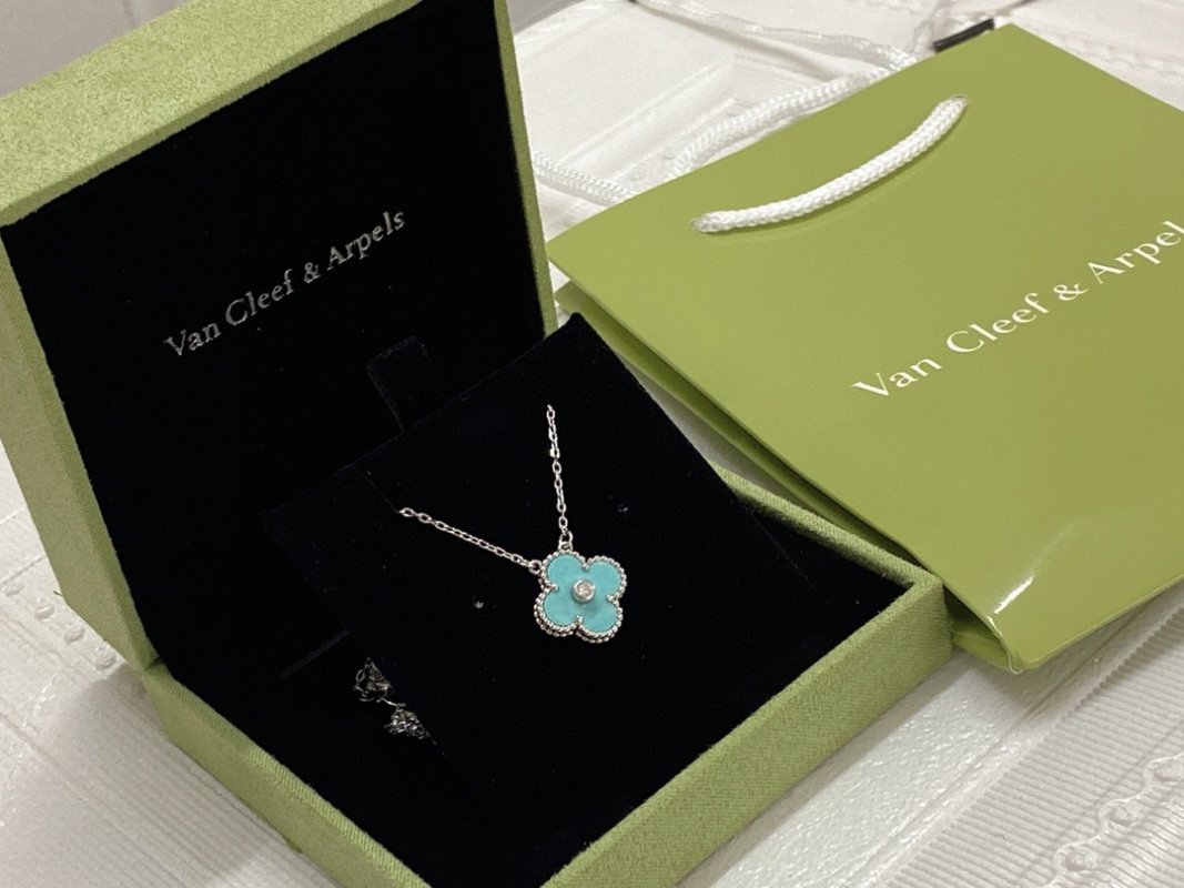 Van Cleef & Arpels Light Blue Ceramic Four-Leaf Clover Necklace view