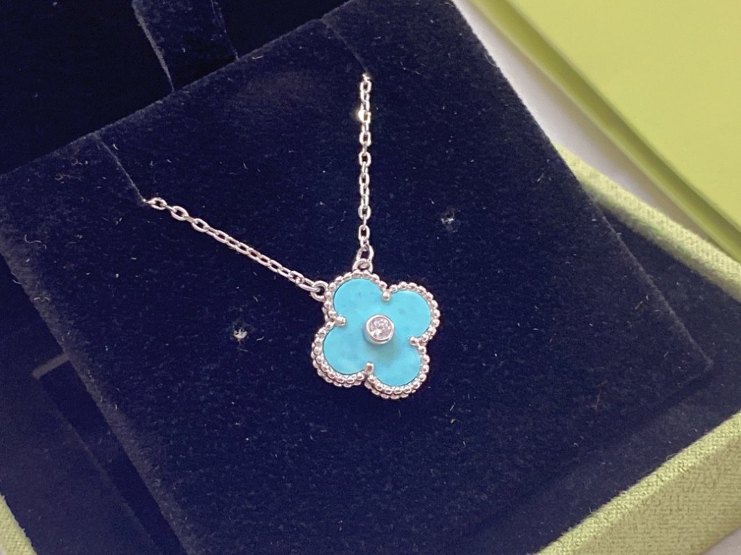 Van Cleef & Arpels Light Blue Ceramic Four-Leaf Clover Necklace view