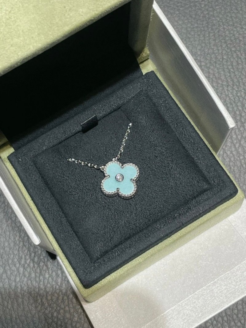 Van Cleef & Arpels Light Blue Ceramic Four-Leaf Clover Necklace view