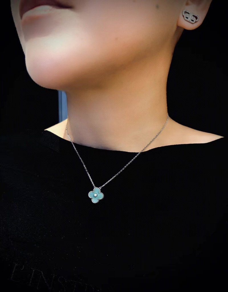 Van Cleef & Arpels Light Blue Ceramic Four-Leaf Clover Necklace view