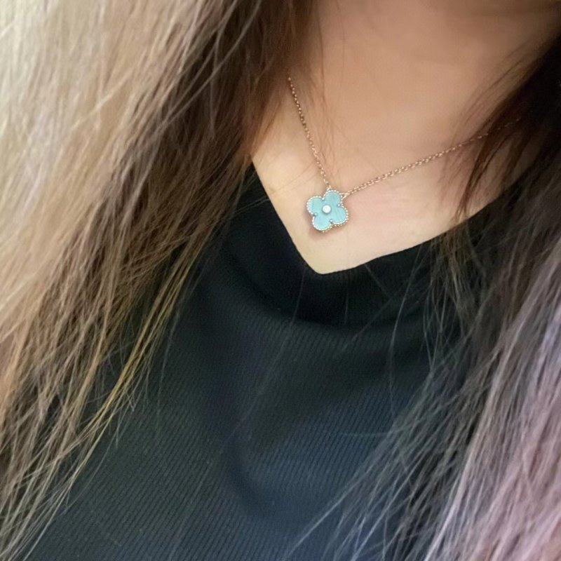Van Cleef & Arpels Light Blue Ceramic Four-Leaf Clover Necklace view