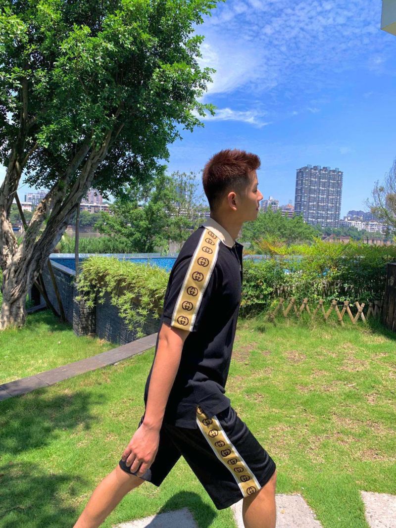 Black Short Sleeve T-Shirt with Gold Stripe Trim view