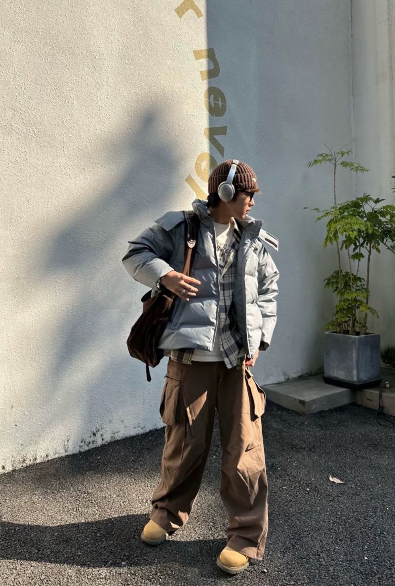 Grey Puffer Down Jacket - Oversized Fit view