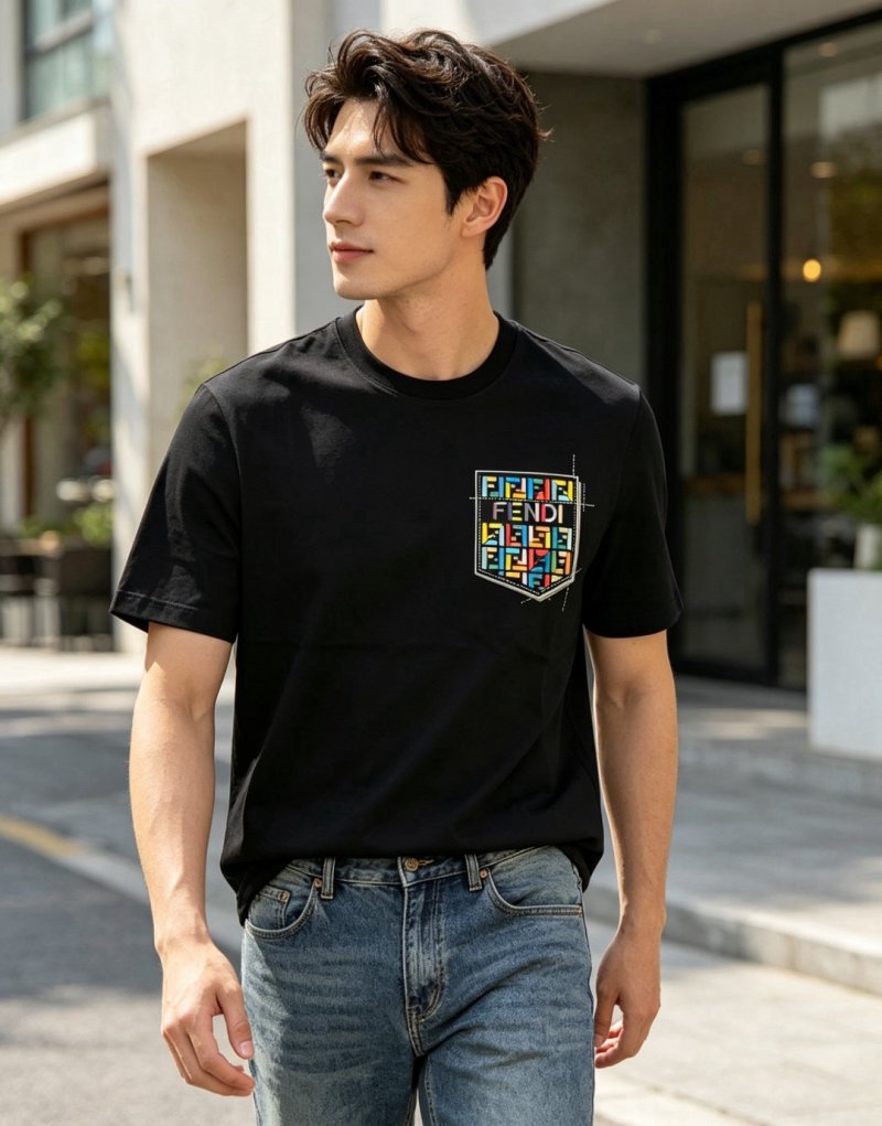 Fendi Zucca Pocket Logo Black T-Shirt view