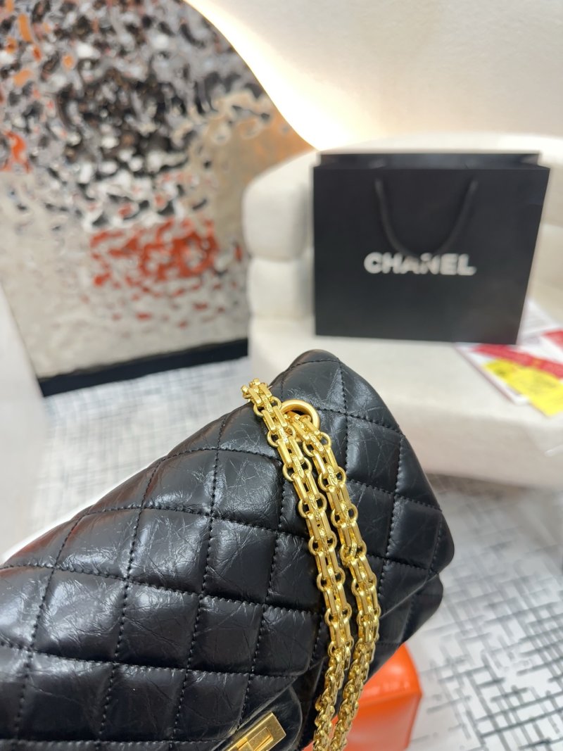 Chanel 2.55 Quilted Leather Shoulder Bag Black Gold Chain view