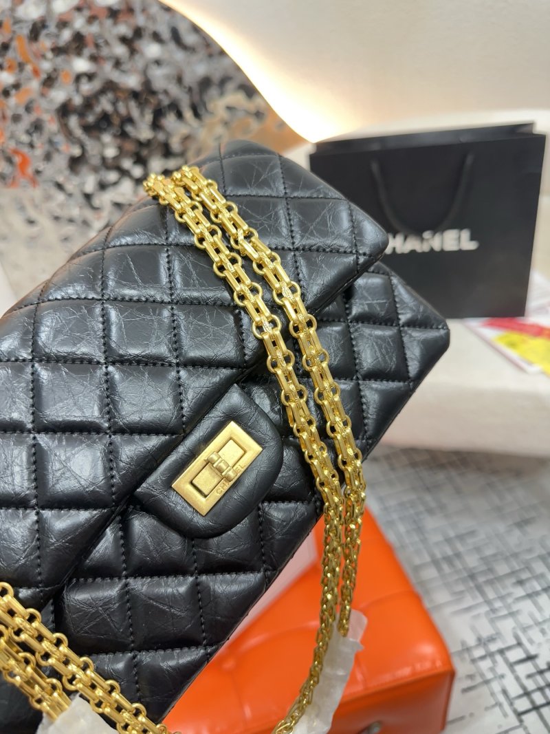 Chanel 2.55 Quilted Leather Shoulder Bag Black Gold Chain view
