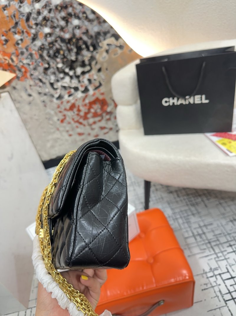 Chanel 2.55 Quilted Leather Shoulder Bag Black Gold Chain view