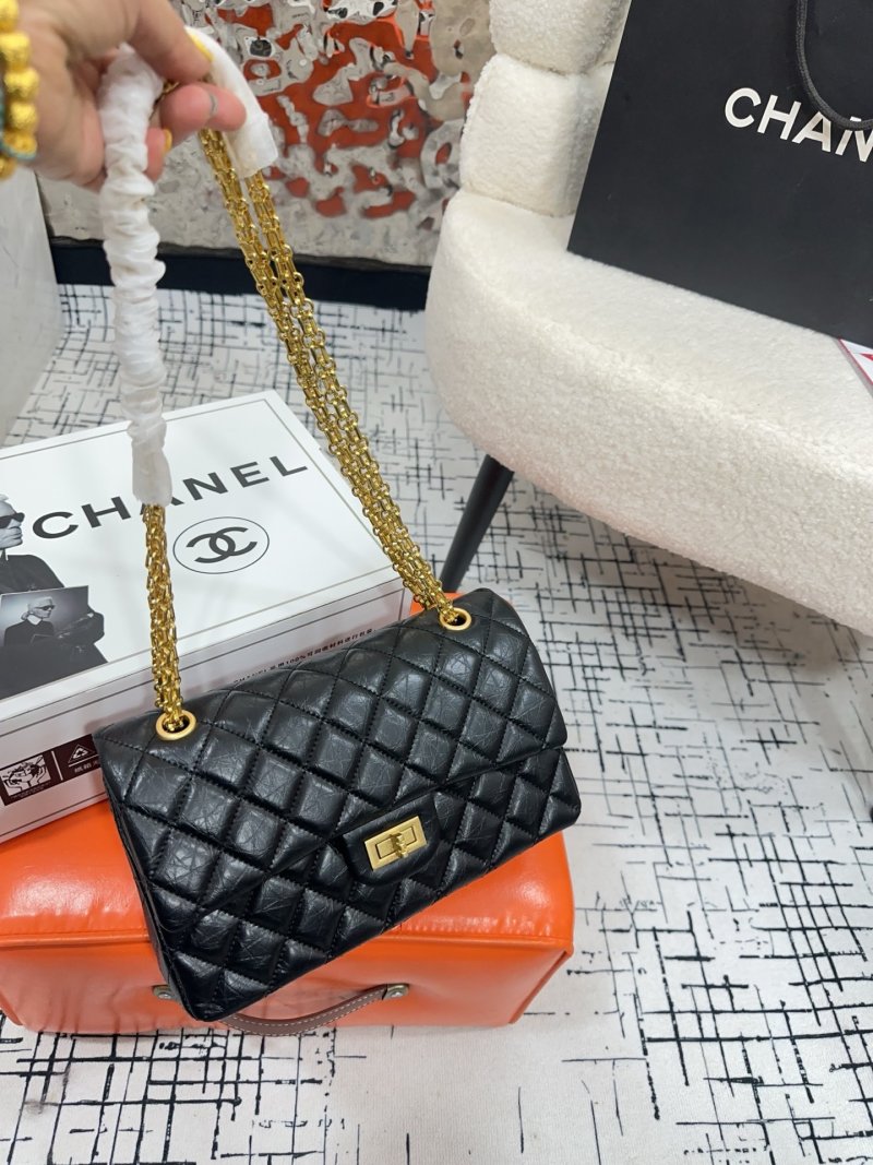 Chanel 2.55 Quilted Leather Shoulder Bag Black Gold Chain view
