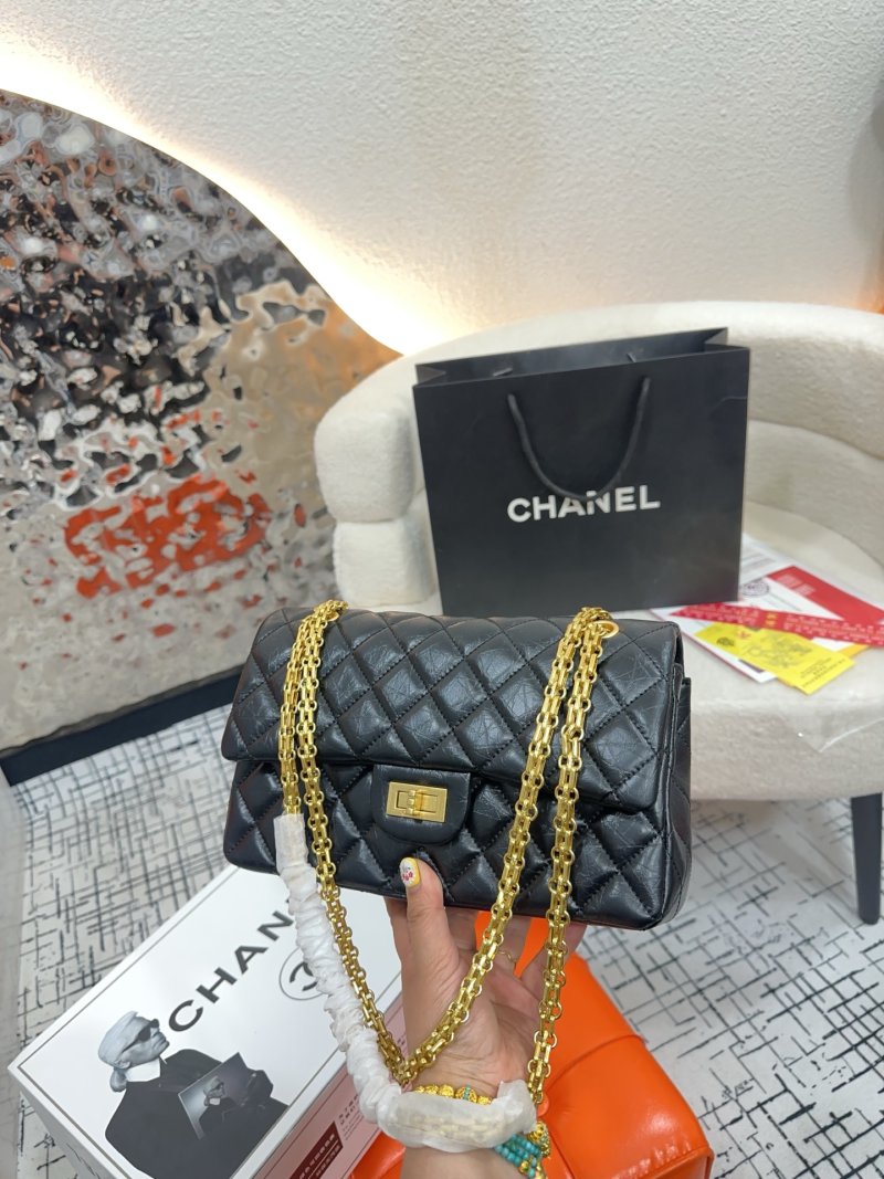 Chanel 2.55 Quilted Leather Shoulder Bag Black Gold Chain view
