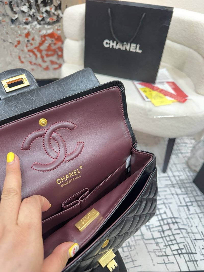 Chanel 2.55 Quilted Leather Shoulder Bag Black Gold Chain view