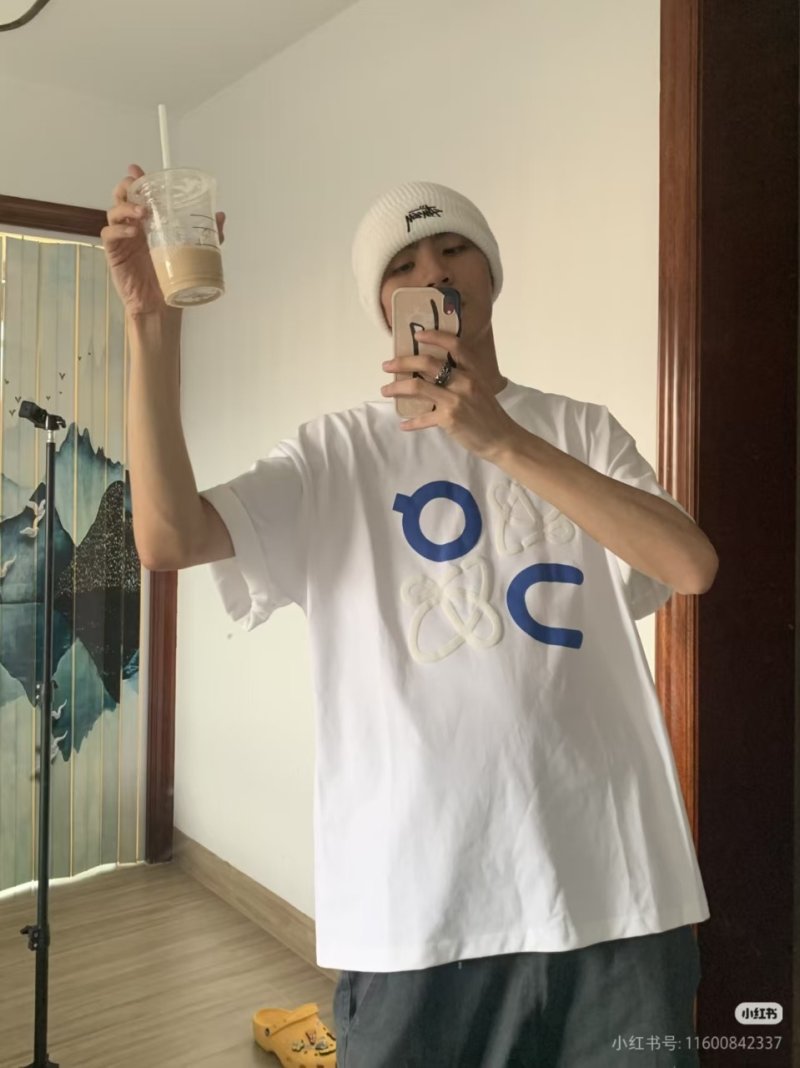White Oversized T-Shirt with Blue Logo Print