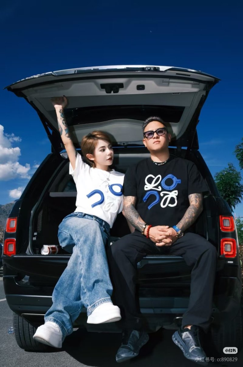 White Oversized T-Shirt with Blue Logo Print view