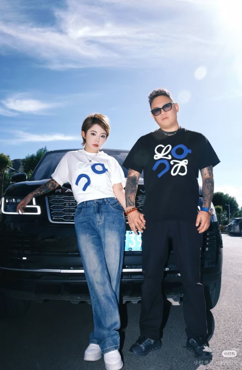 White Oversized T-Shirt with Blue Logo Print view