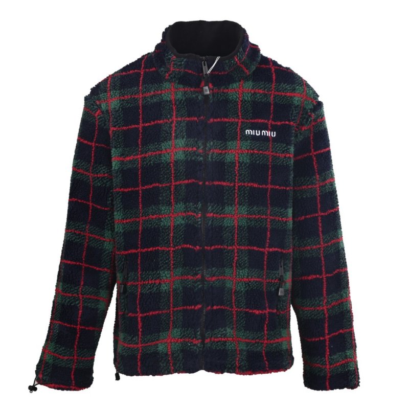 Miu Miu Checked Wool Fleece Jacket Navy Red Green view