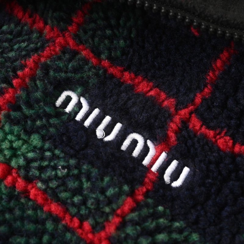 Miu Miu Checked Wool Fleece Jacket Navy Red Green view