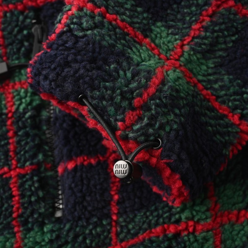 Miu Miu Checked Wool Fleece Jacket Navy Red Green view