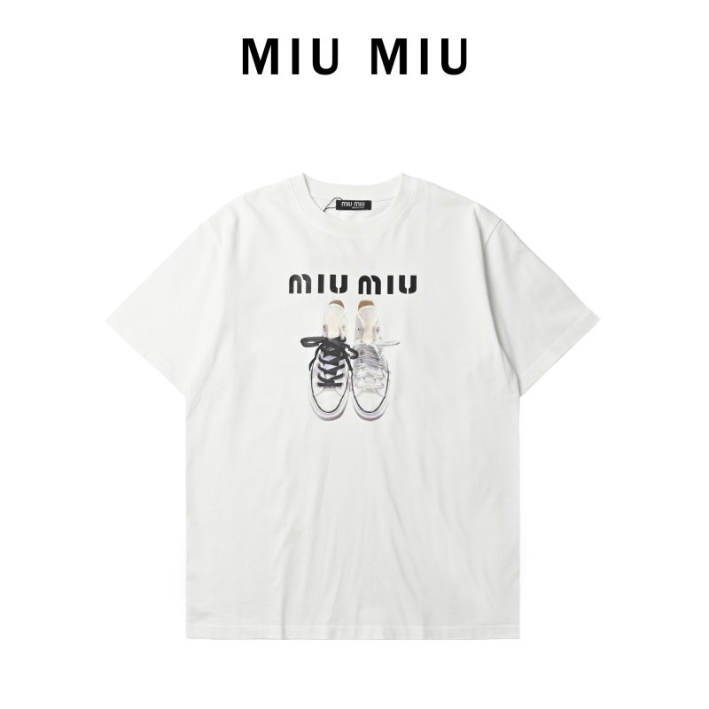Miu Miu Sneaker Print White T-Shirt view