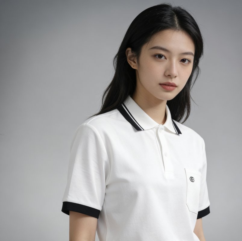 White Short Sleeve Polo Shirt with Striped Collar view