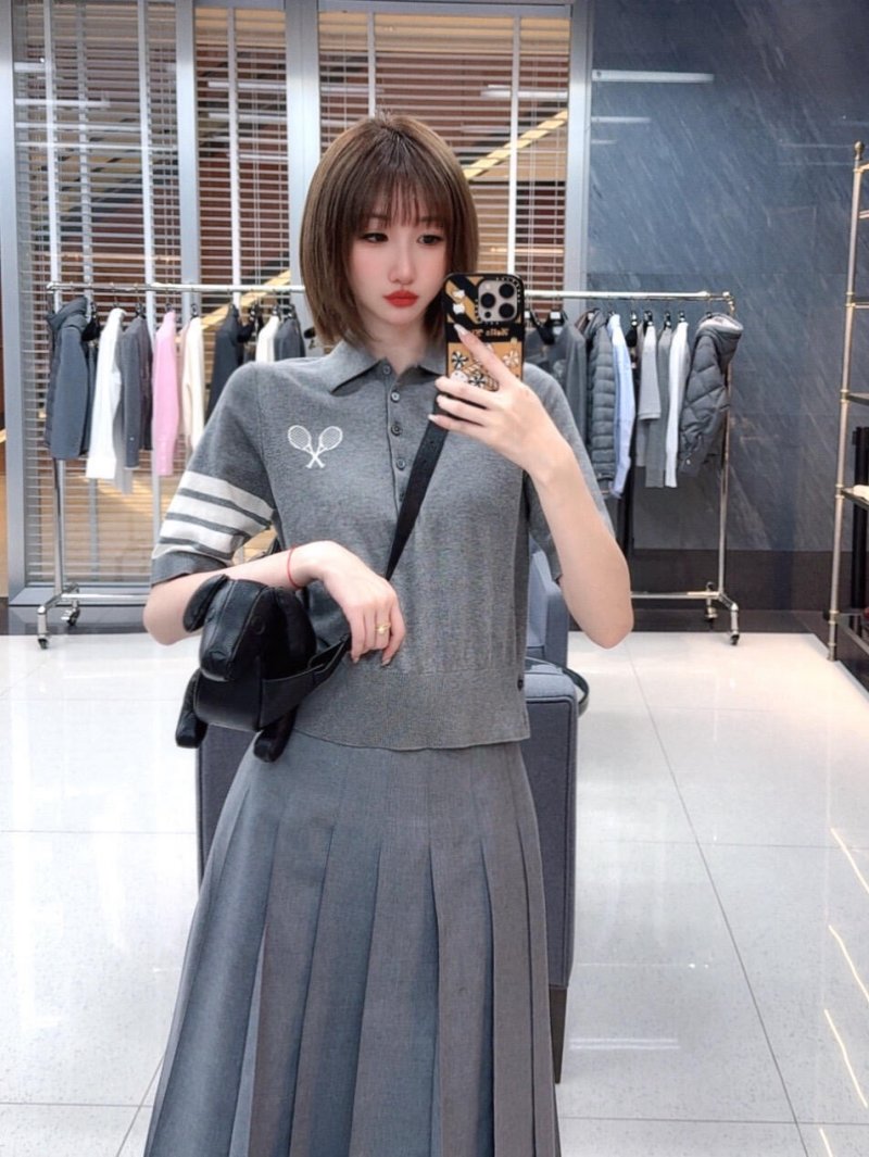 Grey Polo Shirt with Stripe Sleeve Detail