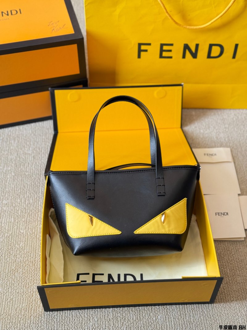 Fendi Vintage Monster Eye Leather Underarm Bag Black Yellow