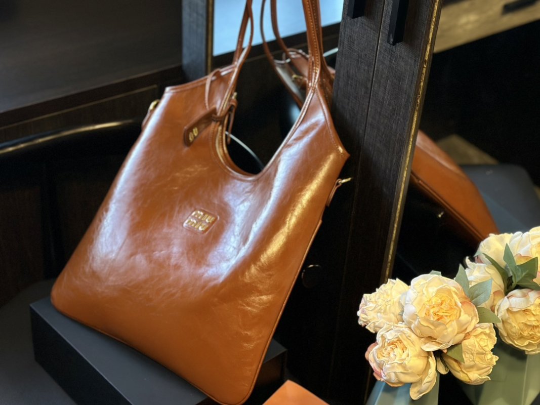 Miu Miu Cognac Leather Tote Bag 30cm
