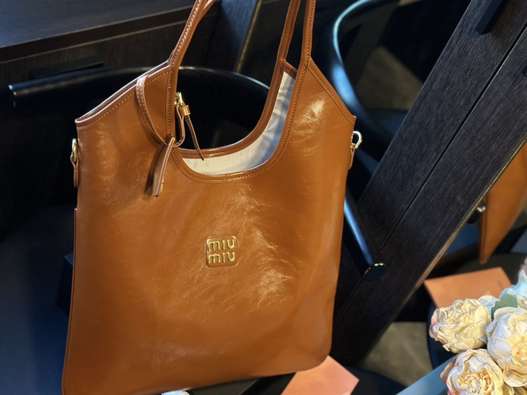 Miu Miu Cognac Leather Tote Bag 30cm view