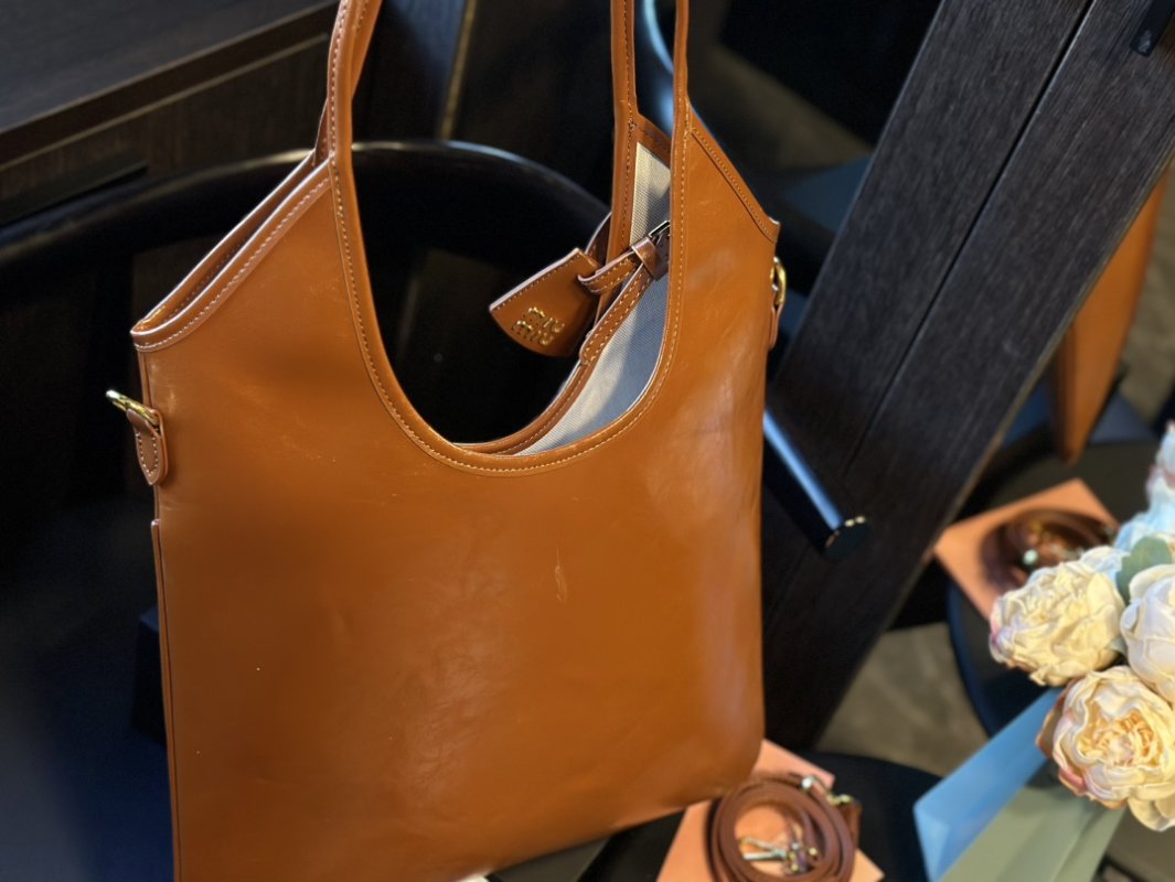 Miu Miu Cognac Leather Tote Bag 30cm view