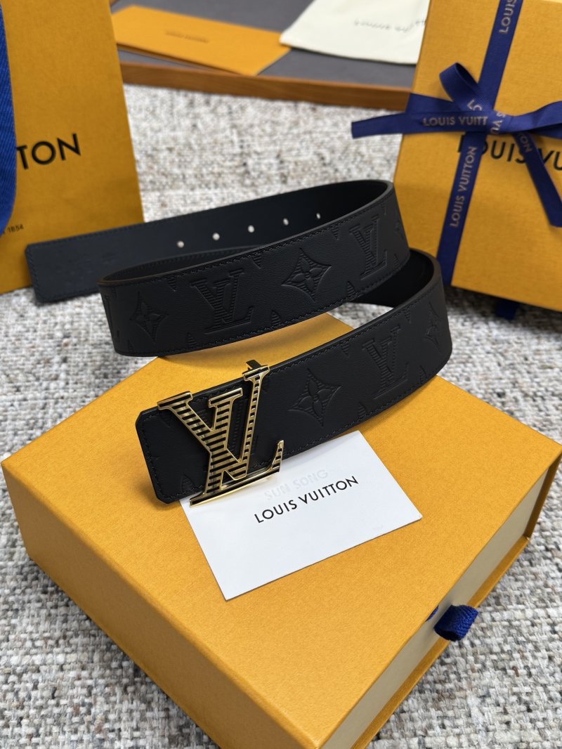 Louis Vuitton LV Monogram Black Leather Belt with Gold Buckle