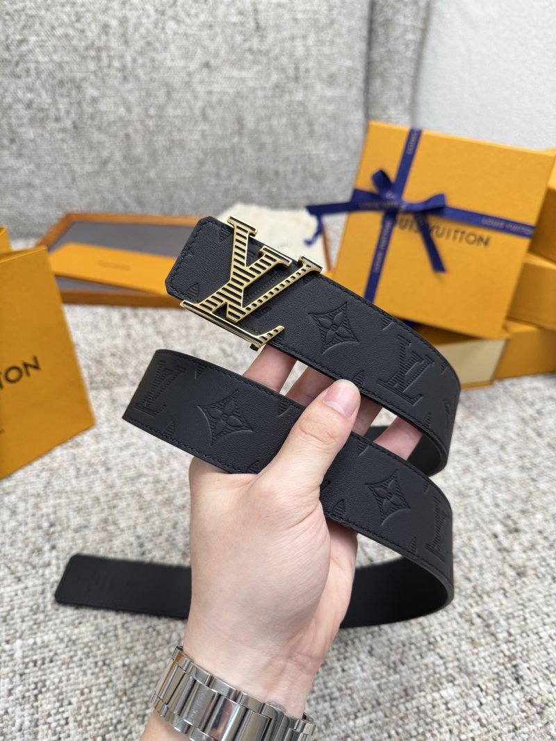 Louis Vuitton LV Monogram Black Leather Belt with Gold Buckle view