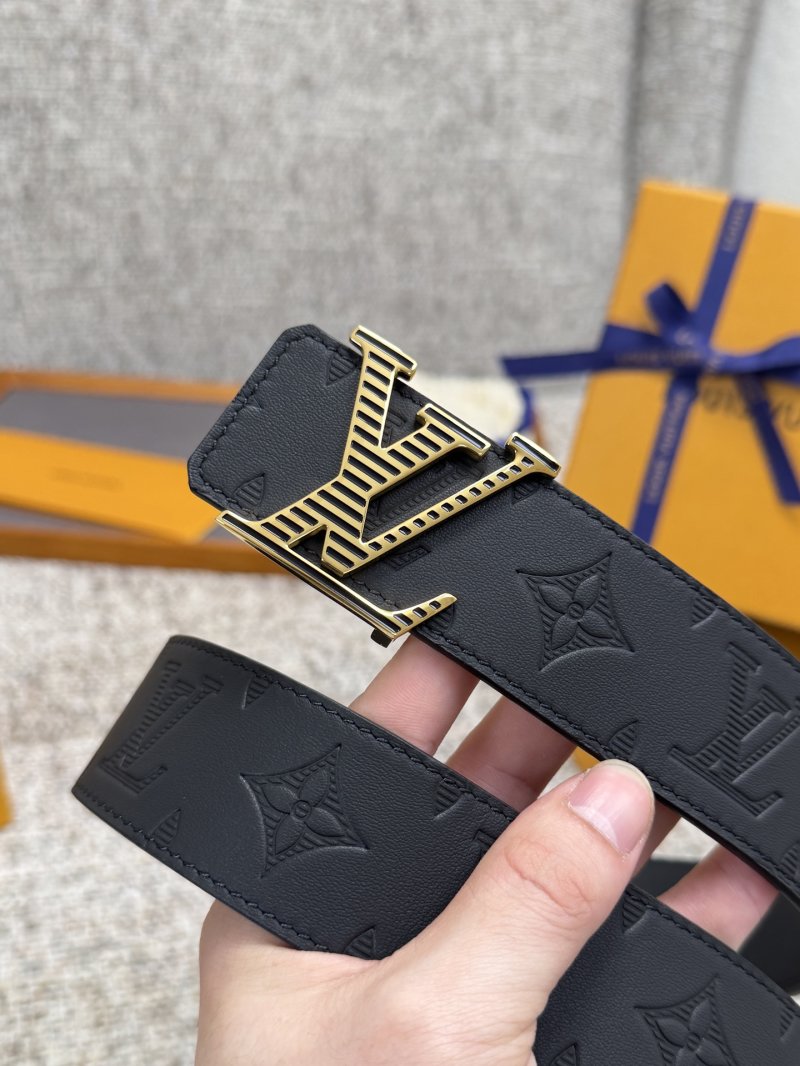 Louis Vuitton LV Monogram Black Leather Belt with Gold Buckle view
