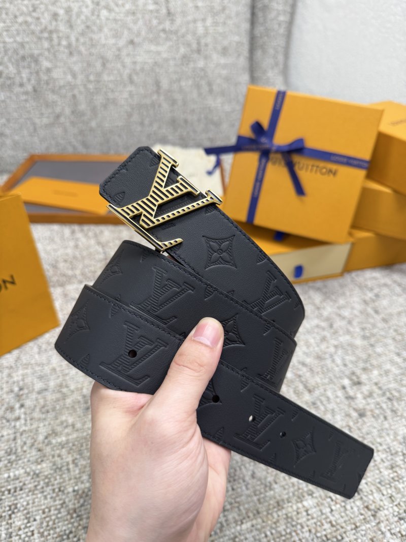 Louis Vuitton LV Monogram Black Leather Belt with Gold Buckle view