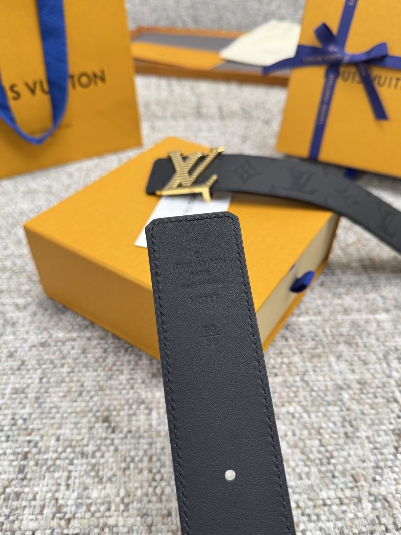 Louis Vuitton LV Monogram Black Leather Belt with Gold Buckle view