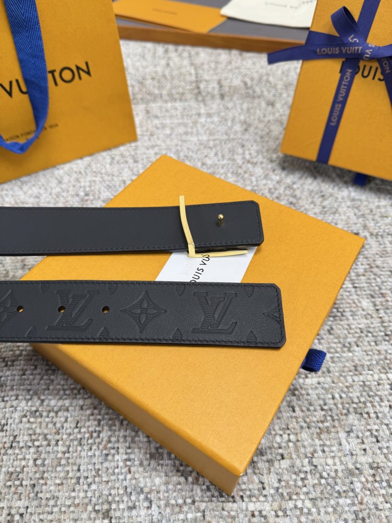 Louis Vuitton LV Monogram Black Leather Belt with Gold Buckle view