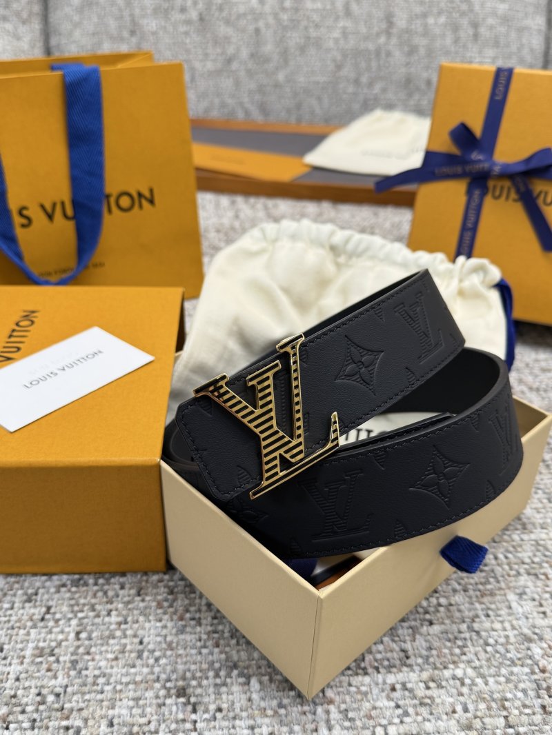 Louis Vuitton LV Monogram Black Leather Belt with Gold Buckle view